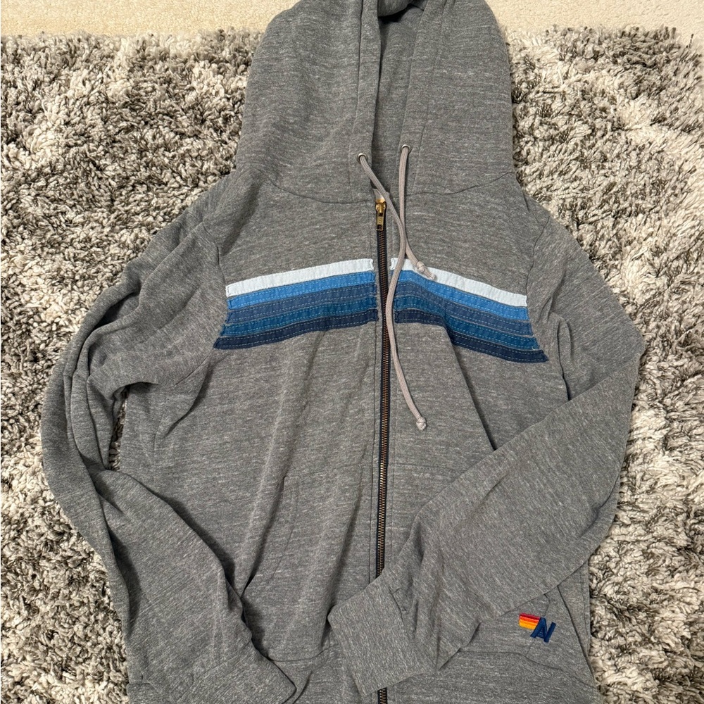Gray and Blue Striped Aviator Nation Zip Up